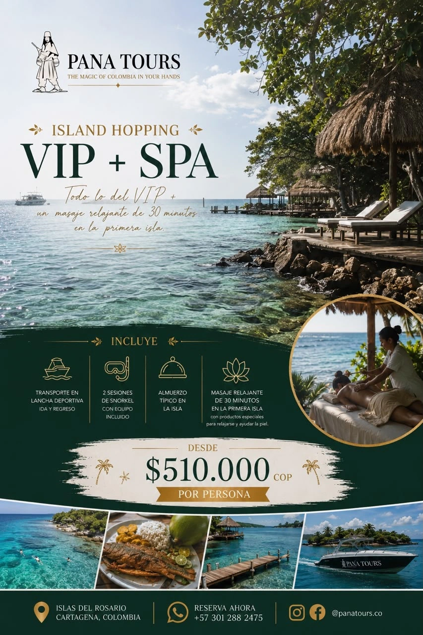 Island Hopping VIP + Spa promotional flyer supplied by Pana Tours